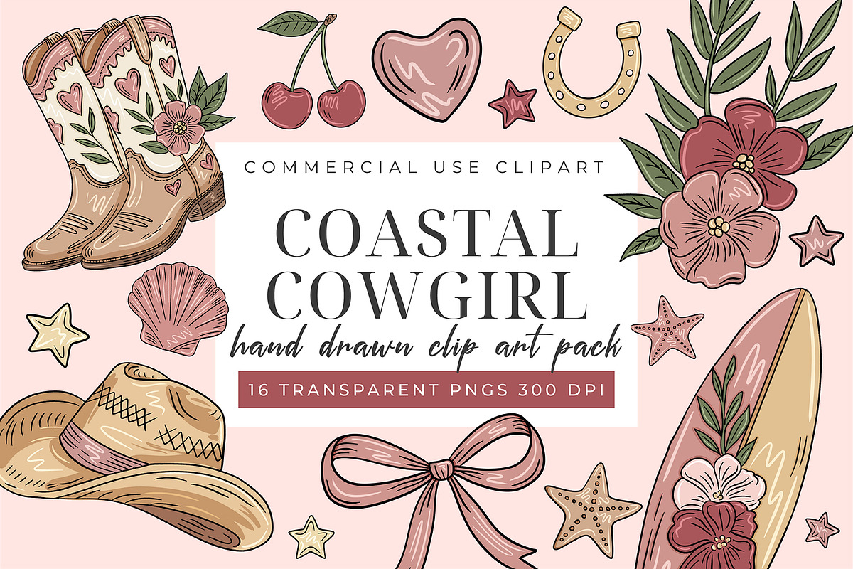Coastal Cowgirl Clipart PNG Set, an Object Graphic by Printable Pretty Studio (Photo 1 of 4)