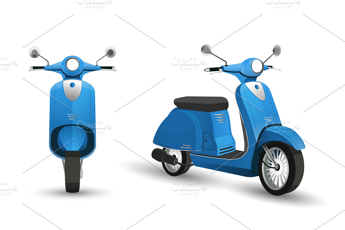 Blue retro scooter, a Transportation Illustration by Yayasya