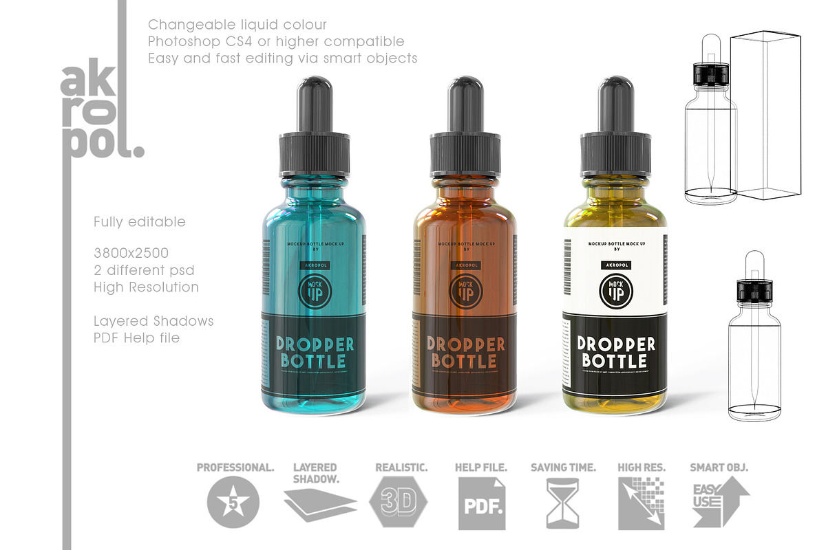 Dropper Bottle Mockups, a Packaging Mockup by akropol (Photo 3 of 3)