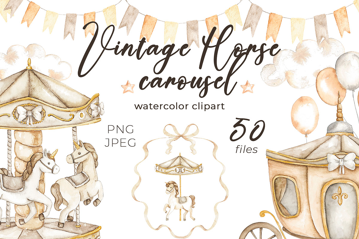 Vintage Carousel Horses Clip Art, a Decorative Illustration by Eves_Aquadreams (Photo 1 of 11)