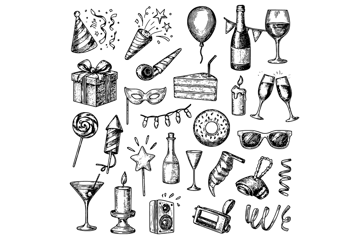 Party Celebration Doodle Set, an Object Graphic by RT Studio