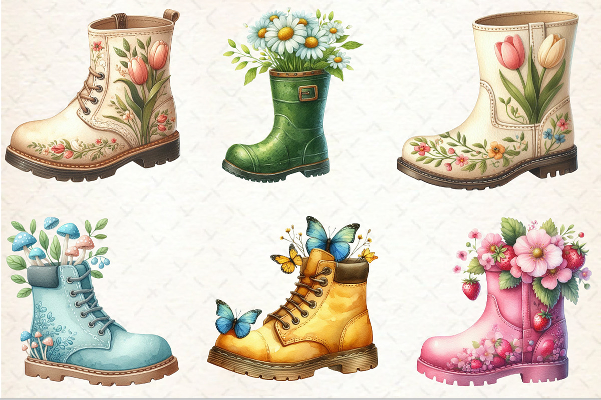 Watercolor Garden Boots Clipart, an Illustration by Rose Art (Photo 3 of 7)