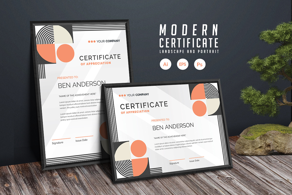 585. Modern Certificate Template, a Stationery Template by CreativeRezwan (Photo 1 of 3)