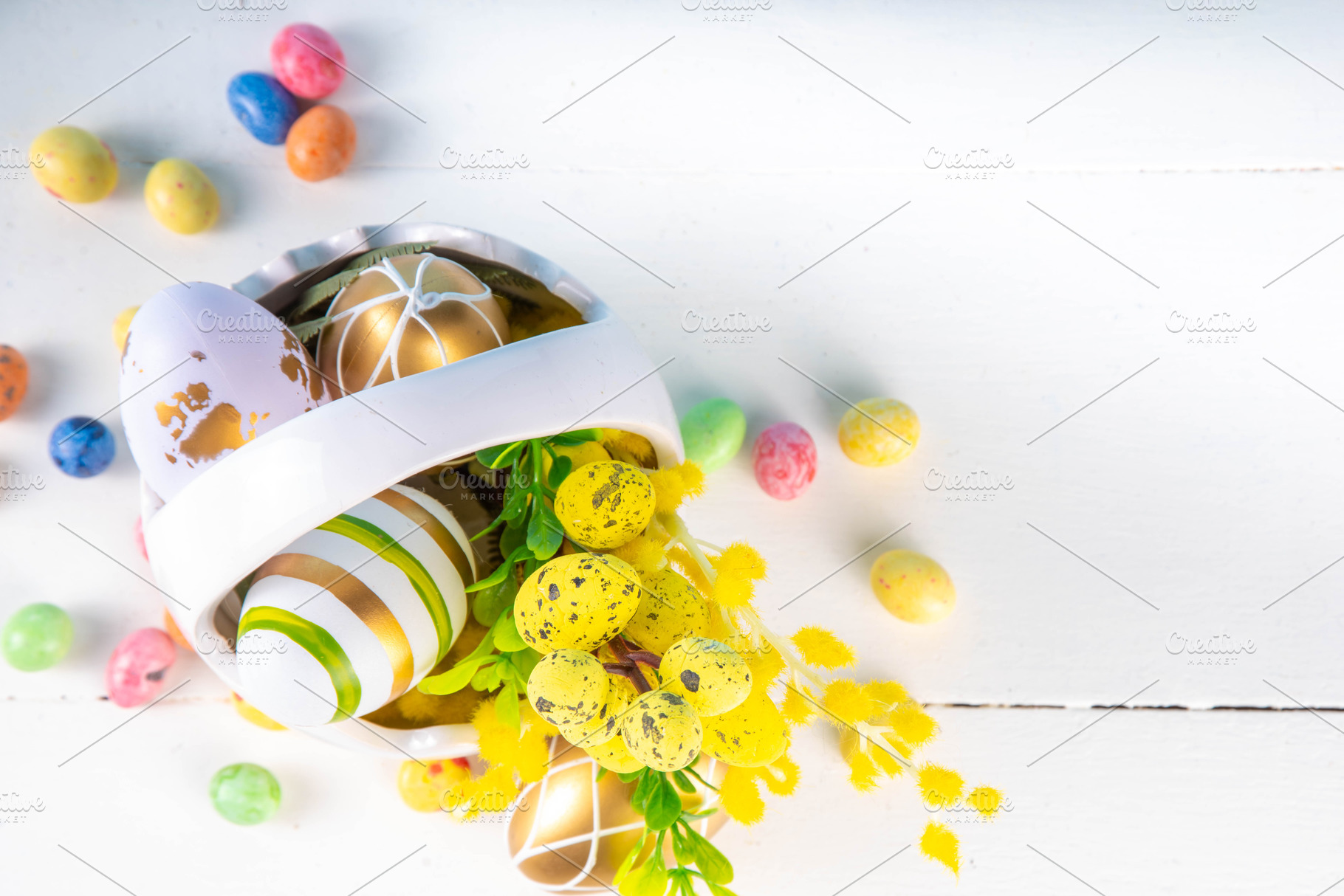 Happy Easter background with  Easter eggs basket, a Holiday Photo by Rimma