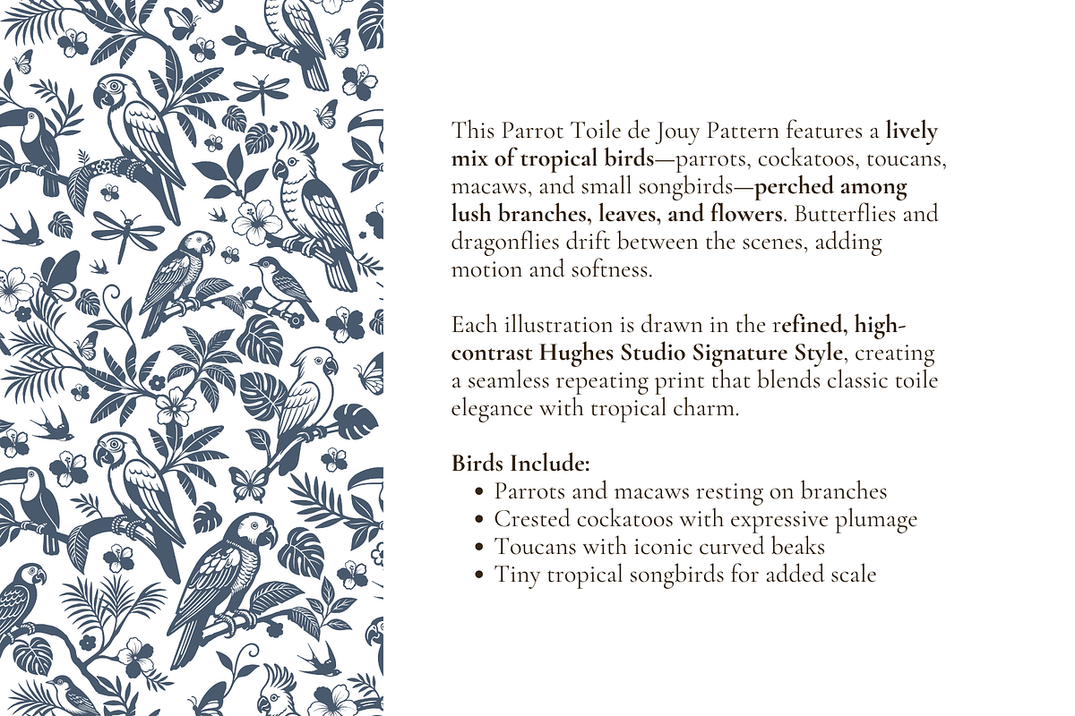Tropical Parrot Toile de Jouy Print, a Background Graphic by Hughes Studio (Photo 3 of 8)