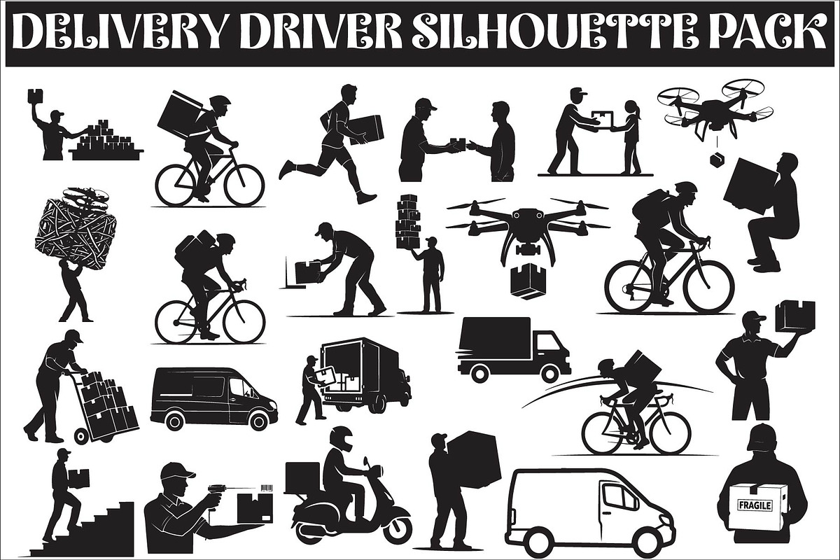 Delivery Driver Silhouette Pack, an Illustration by Amazin_art (Photo 1 of 26)