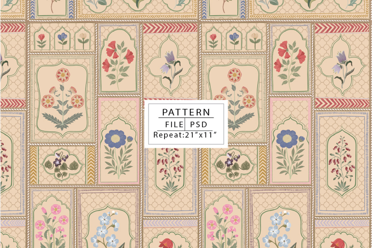 Ornated Mughal Botanical Frames, a Pattern Graphic by Print Diaries (Photo 2 of 5)
