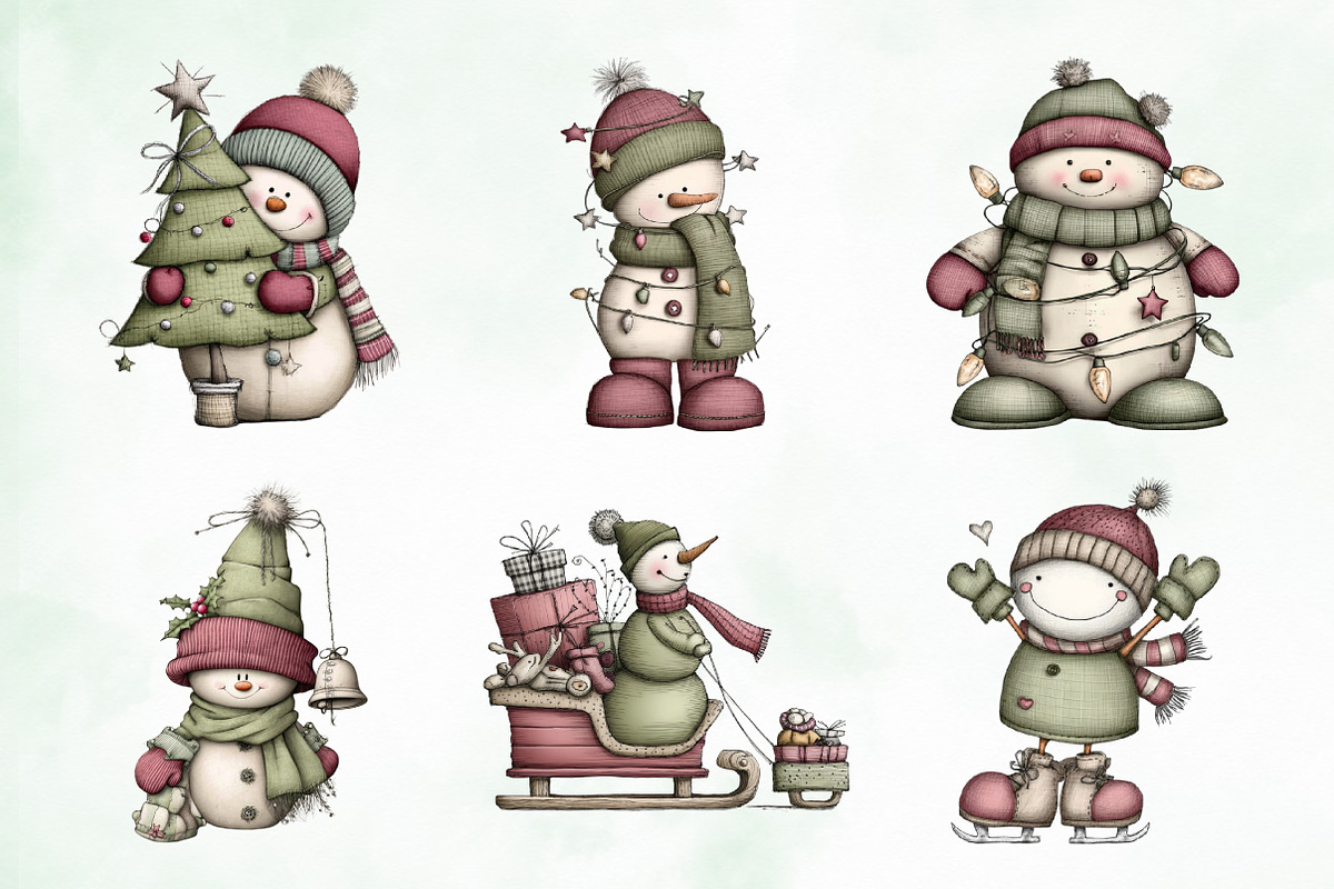 Whimsical Christmas Snowman Clipart, an Illustration by Creative Art (Photo 2 of 8)