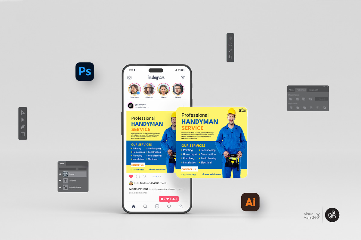 Handyman Instagram Post Template, a Social Media Template by Aam360