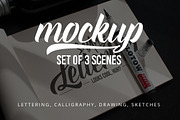 Lettering & Drawing Mockup Set, a Books & Magazine Mockup by AwesomeMockups (Thumbnail 1 of 5)