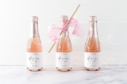3 Mini Champagne Bottle Label Mockup