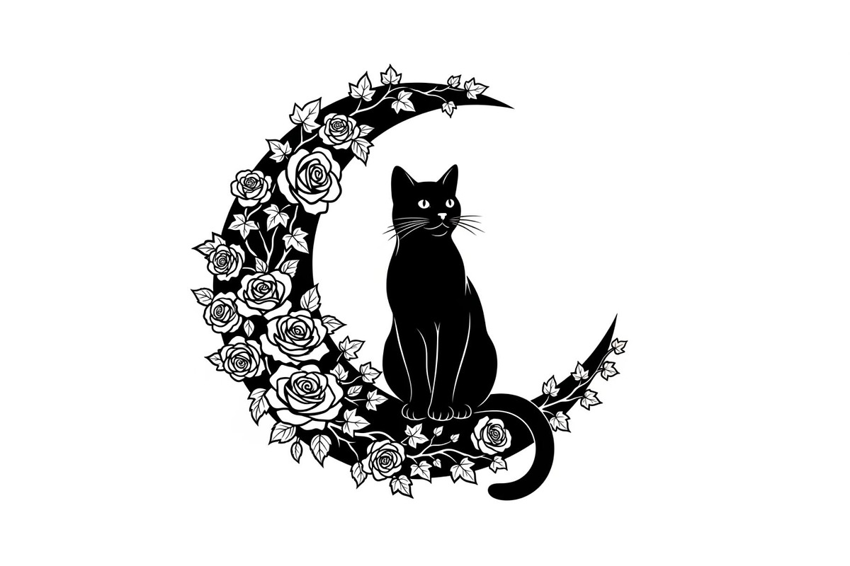 Cat on Crescent Moon Bundle, an Illustration by jahid234 (Photo 3 of 31)