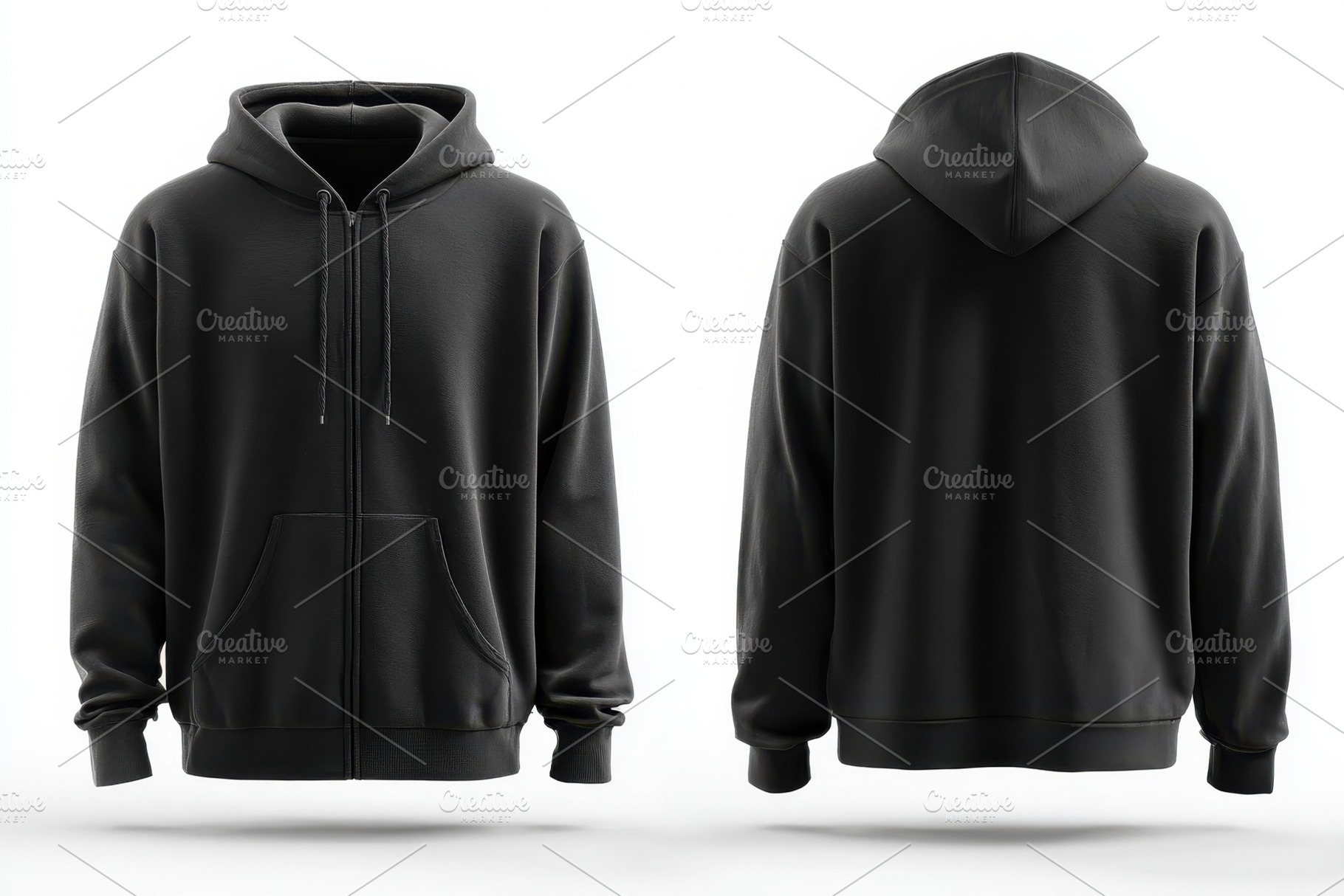 Black zip-up hoodie mockup front and, a Background Photo by Pixeness Studio