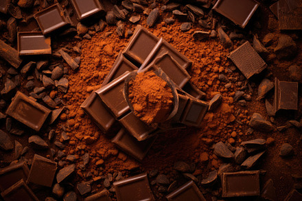Cocoa powder with pieces of chocolat, a Photo by Iftikhar Alam