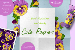 Pansies violets floral collection