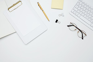 Office workspace and productivity concept. Flat lay composition with copy space, a Photo by matucha
