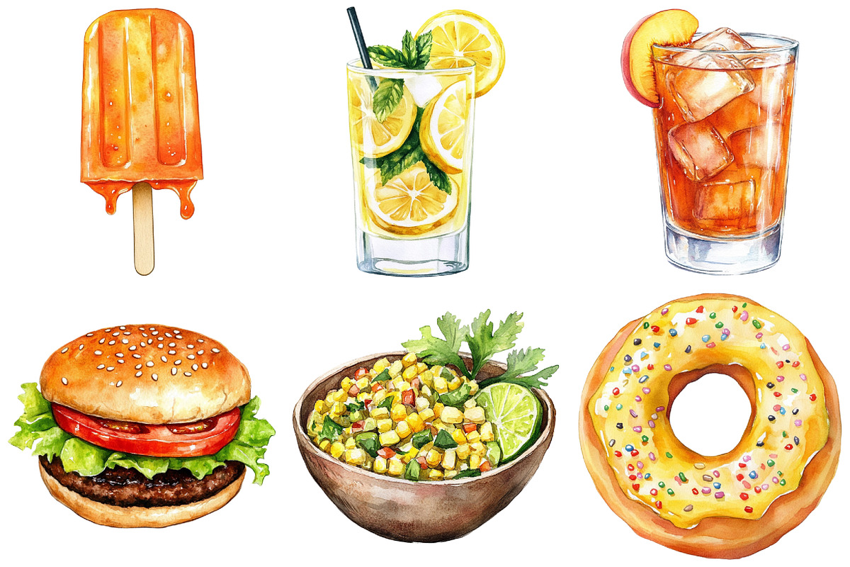 Watercolor Summer Foods Clipart, an Illustration by Craft Nest (Photo 2 of 6)