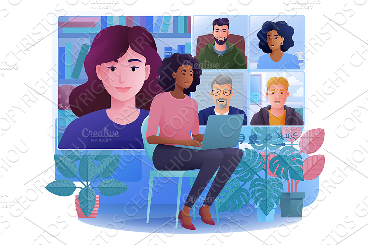 Woman Online Video Call Meeting, a Person Illustration by Christos Georghiou