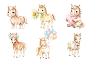 watercolor Cute Horses cliparts, an Animal Illustration by BerryPieArt (Thumbnail 2 of 4)