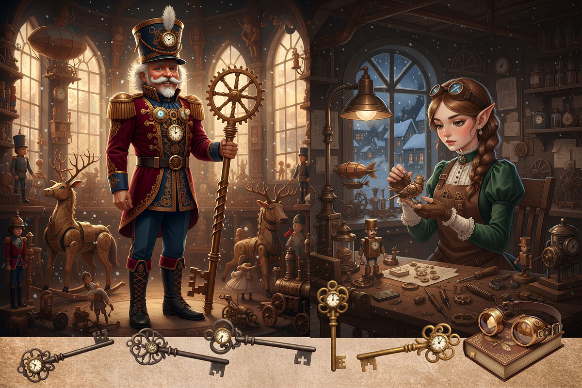 SteamPunk Christmas bundle 300 DPI, a Seasonal Illustration by Floraphoria (Photo 15 of 15)