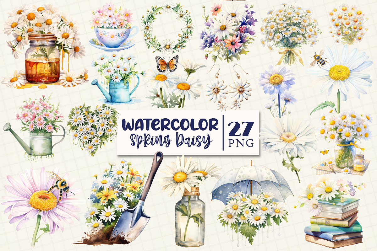 Spring Daisy Flower Clipart Bundle, a Work Illustration by OK Design (Photo 1 of 3)