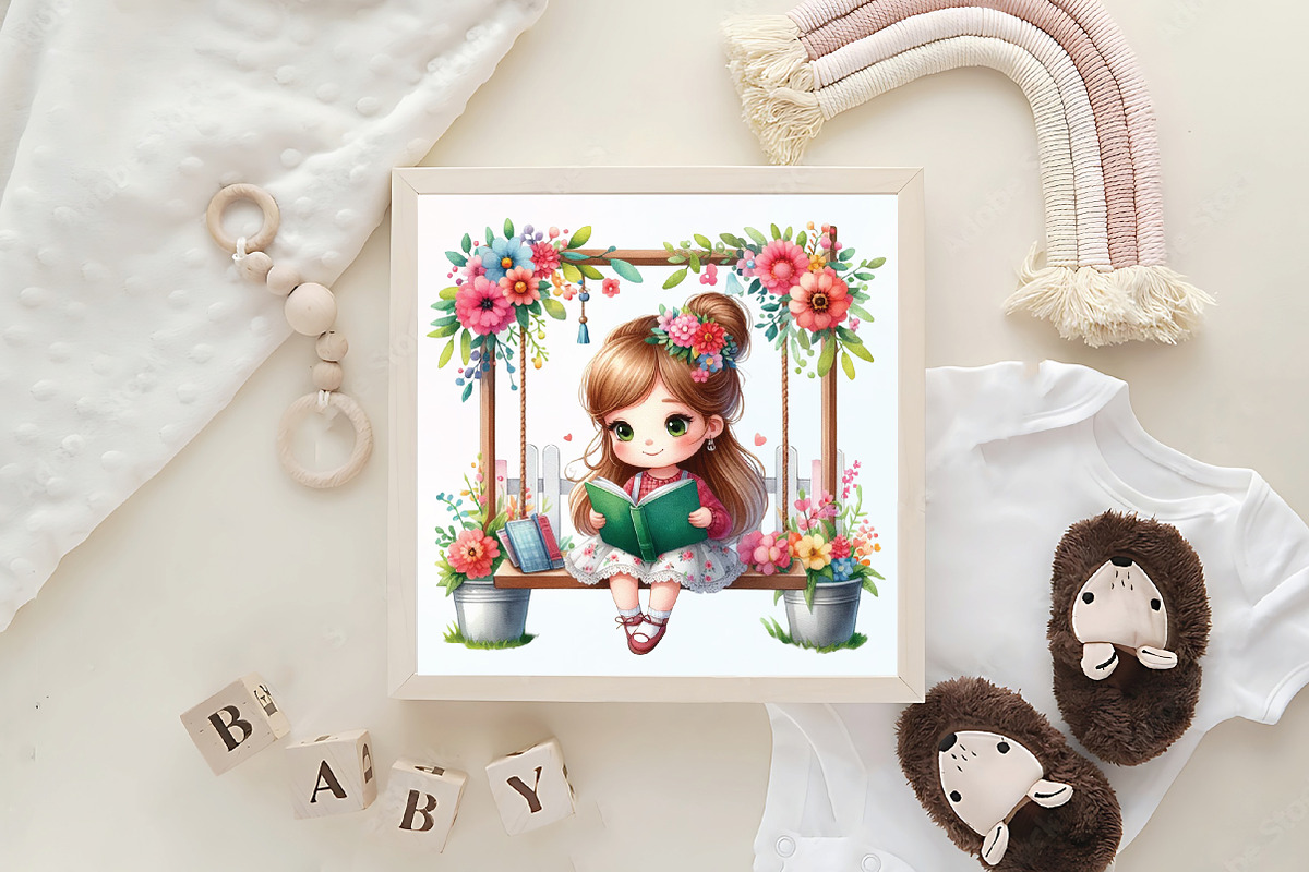 Cute Little Girl Reading Clipart, an Illustration by CraftArtStudio (Photo 6 of 6)