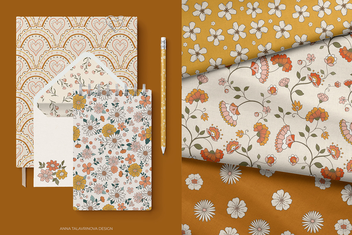 Retro Flowers groovy pattern&clipart, a Background Graphic by Cozy pattern shop (Photo 8 of 10)