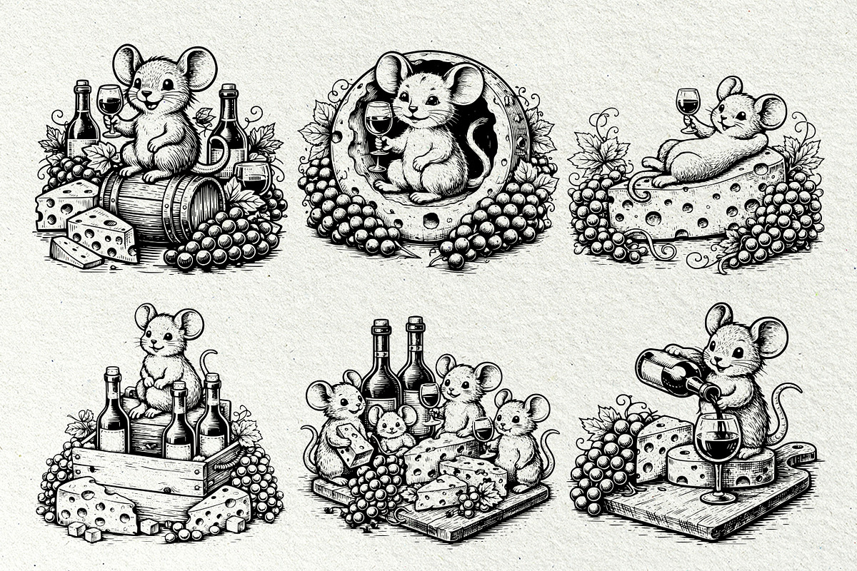 Mouse Wine and Cheese Graphics, a Decorative Illustration by DENIDigitalArtSudio (Photo 4 of 5)