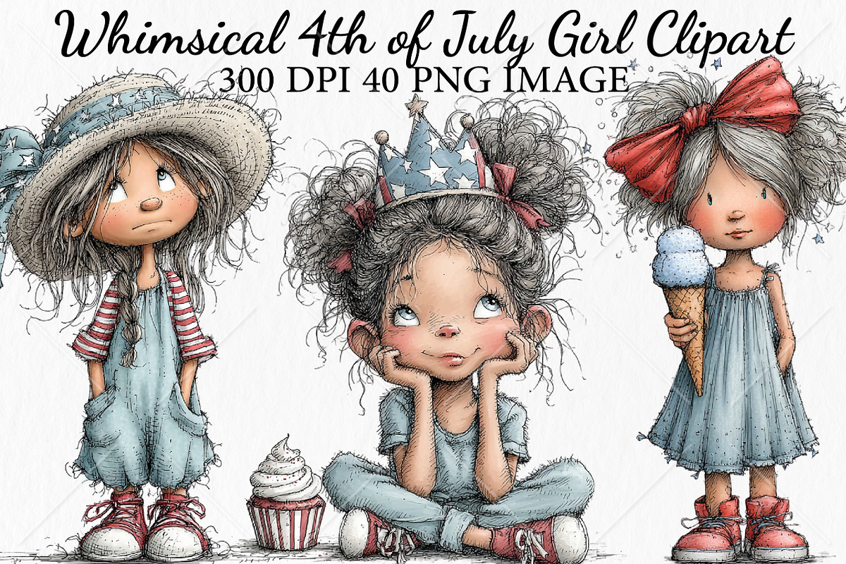 Whimsical 4th of July Girl Clipart, a Seasonal Illustration by Canvas Craft (Photo 1 of 10)