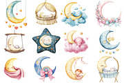 Watercolor Baby Dreamy Princess Moon, an Illustration by Watercolor design (Thumbnail 2 of 4)