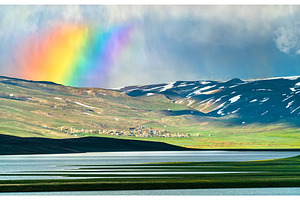 Rainbow above cat dam lake in turkey featuring rainbow, lake, and, a Nature Photo by Leonid Andronov