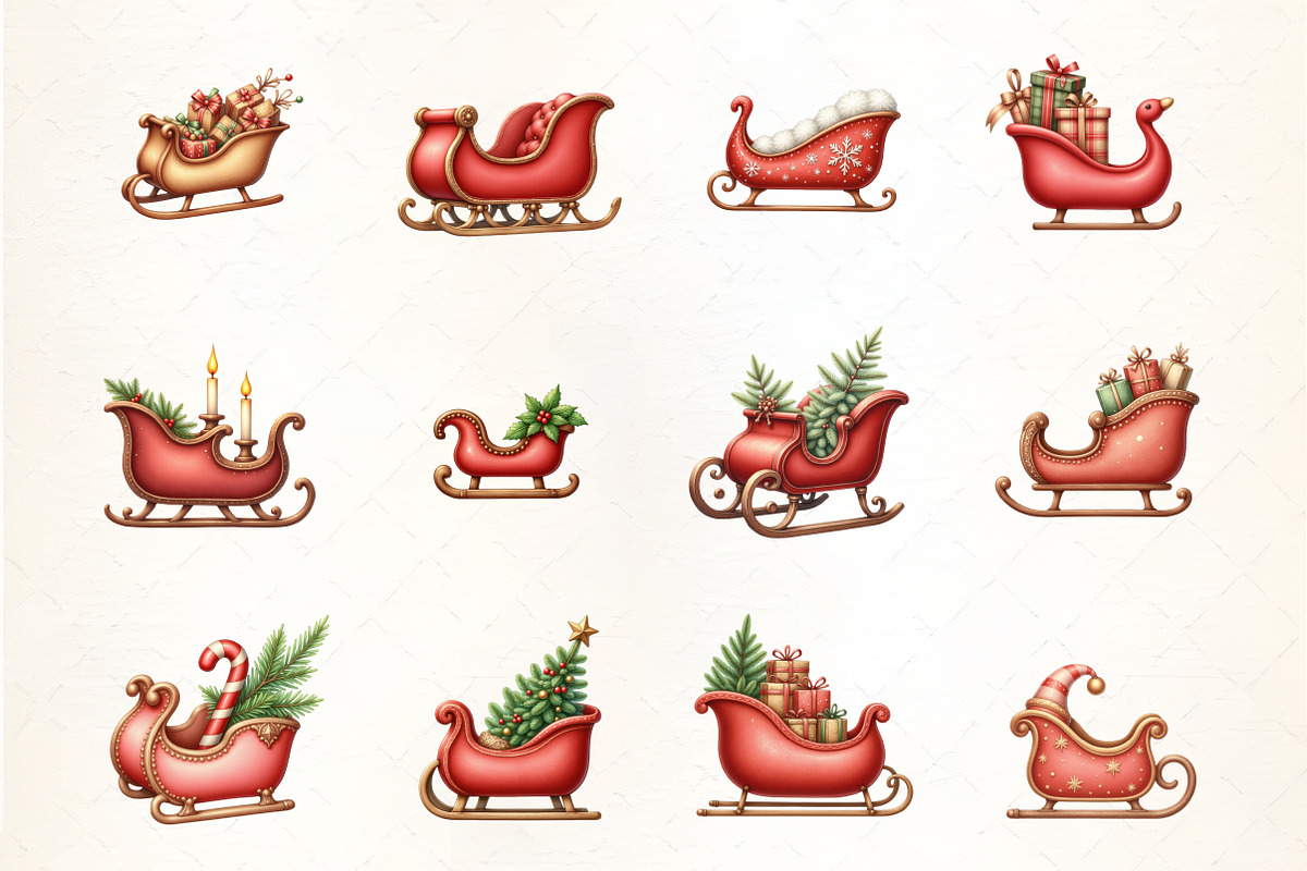 Christmas Sleigh Clipart, an Illustration by CrexoraLab (Photo 3 of 5)