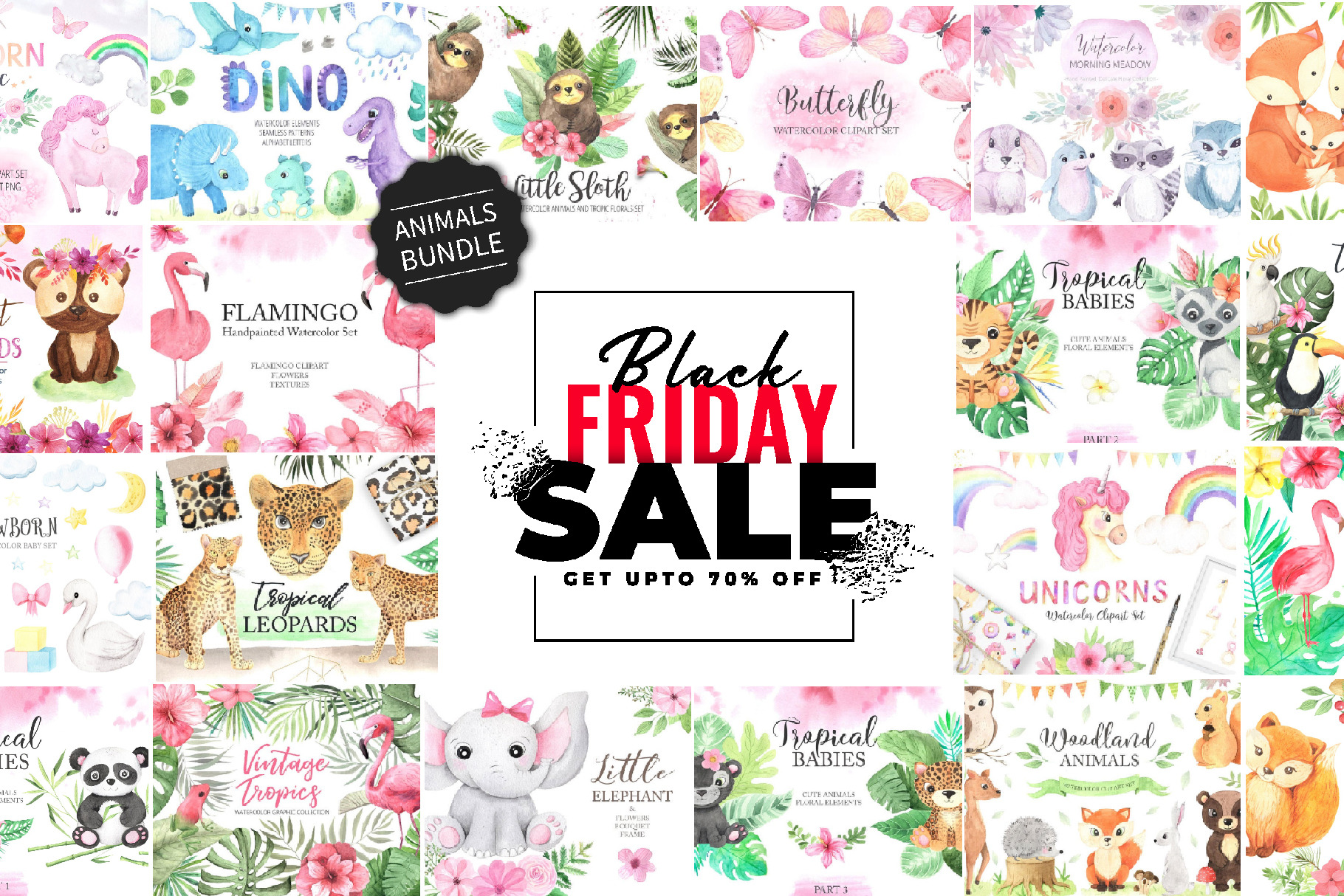 BUNDLE Watercolor Cute Animals 70%, a Graphic by LarysaZabrotskaya