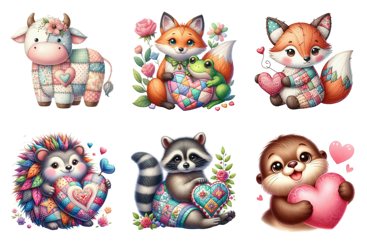 Valentine Patchwork Animal Clipart, an Illustration by SinaCreation (Photo 4 of 11)