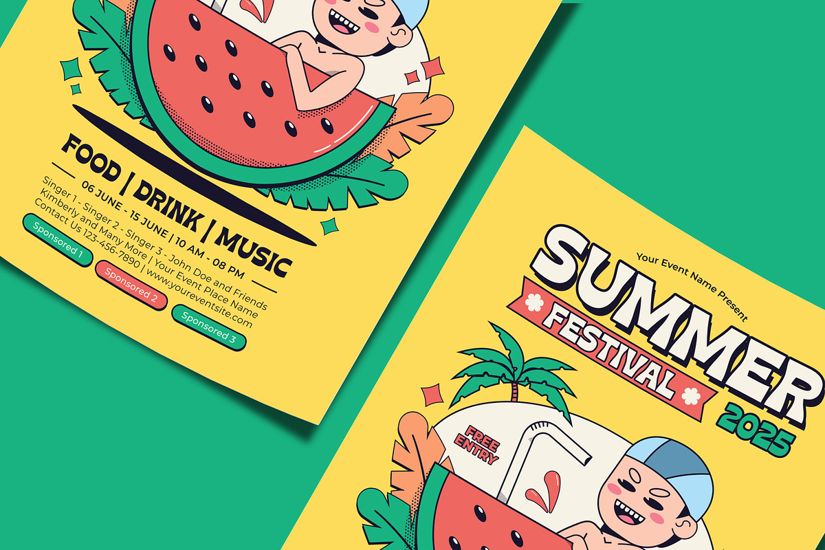 Retro Summer Festival Flyer Template, a Flyer Template by Tiptop Graphic (Photo 3 of 5)