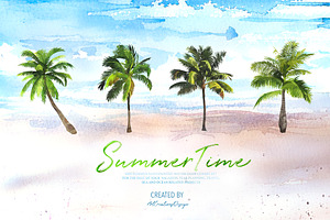 Watercolor Summertime Clipart Bundle