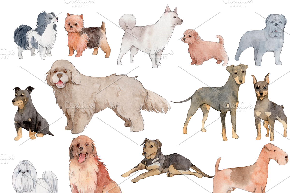 190+ Hand-drawn Watercolor Dogs, an Animal Illustration by ArtbyHien (Photo 3 of 12)
