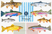 Watercolor Trout Fish Clipart, a Decorative Illustration by OKArtHub (Thumbnail 1 of 8)
