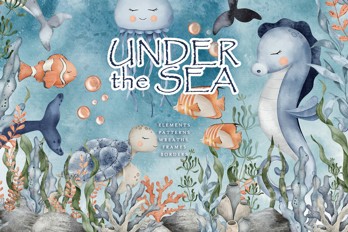 Under the sea Watercolor clipart, an Animal Illustration by Daryartsy (Photo 1 of 7)