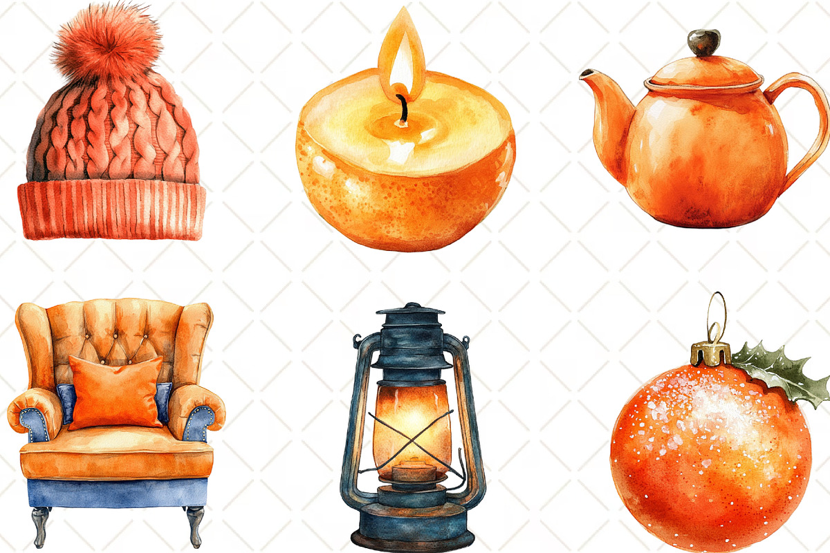 Cozy Tangerine Winter Clipart, an Illustration by Black Bird Studio (Photo 2 of 6)