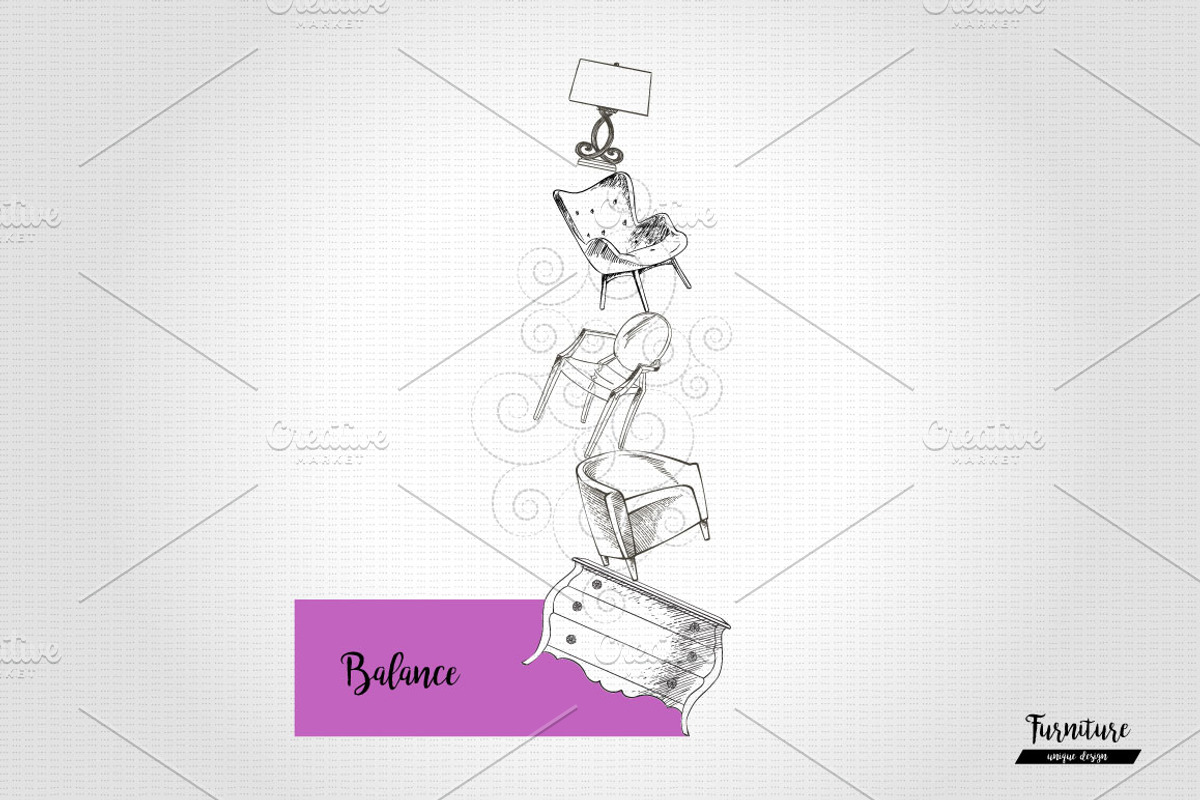 Furniture Hand drawn Vector set, a Decorative Illustration by Alltruecolours (Photo 3 of 5)