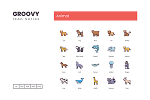 100 Animals Icons - Groovy Series