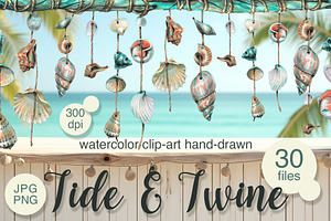 Garland of Shells Watercolor Clipart