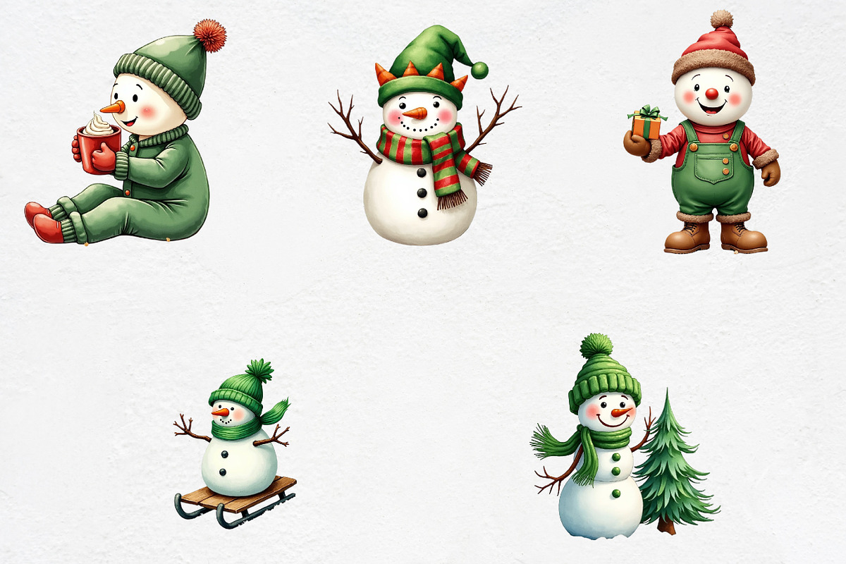 Green Christmas Snowman Clipart PNG, an Illustration by CrexoraLab (Photo 5 of 5)