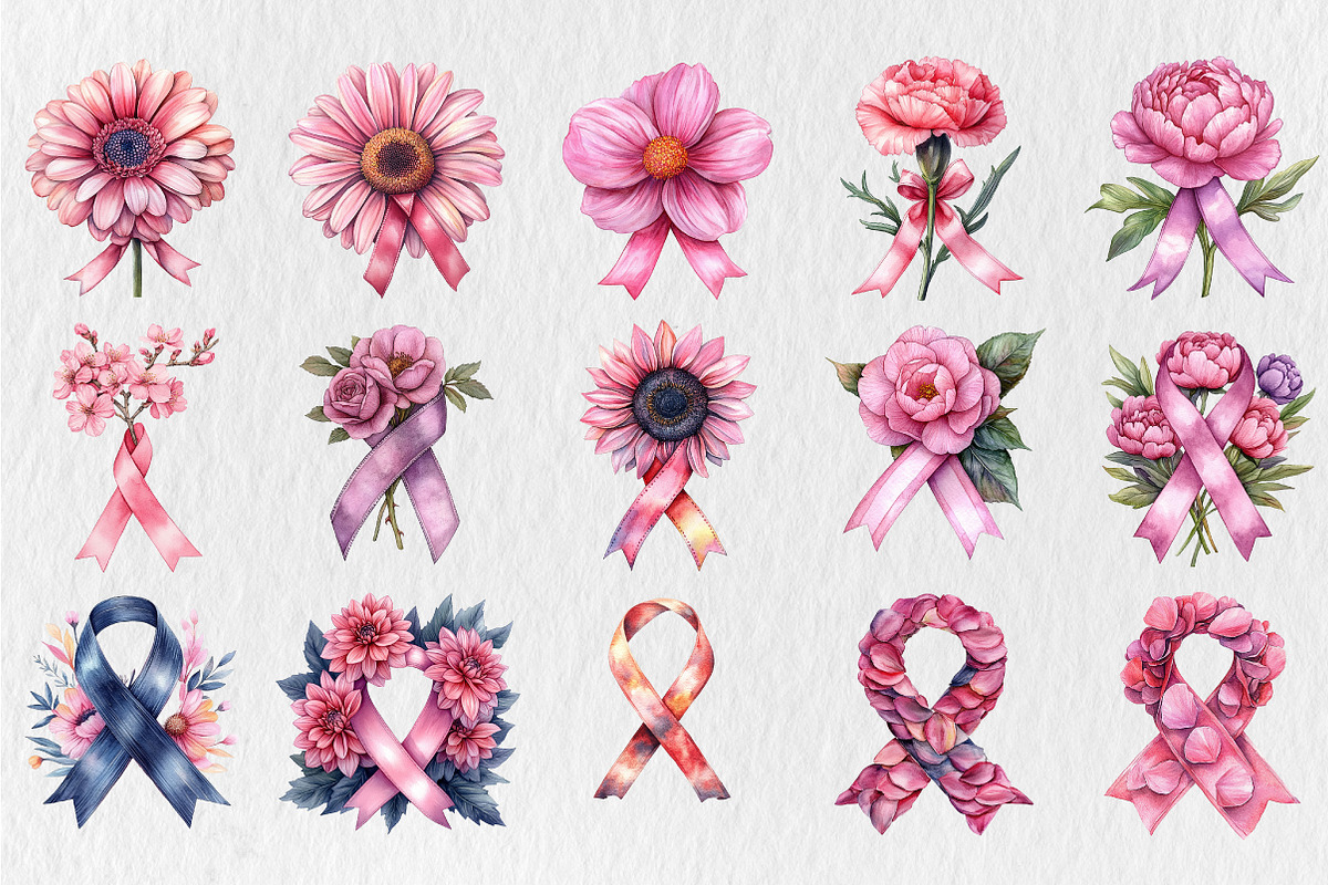 Pink Flowers Breast Cancer Awareness, a Seasonal Illustration by Rose Art (Photo 3 of 3)