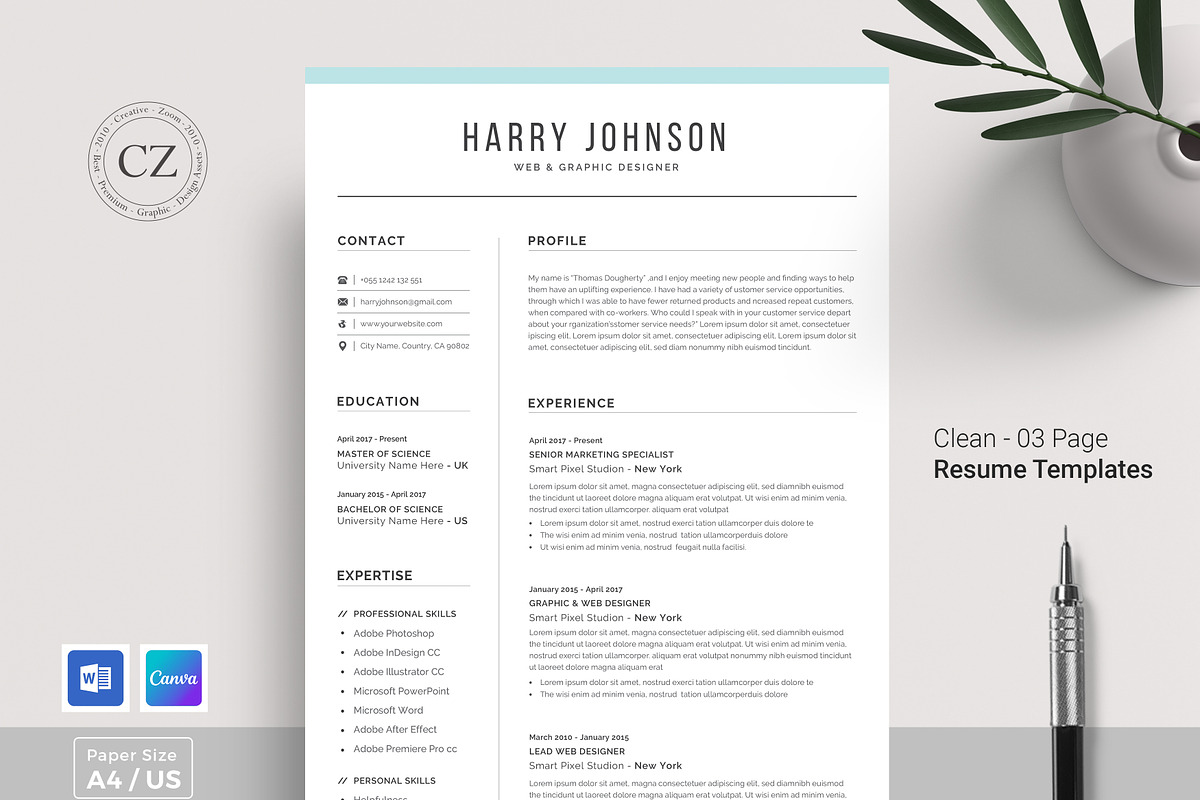 Resume/CV Template | Canva & Word, a Resume Template by CreativeZoom (Photo 1 of 9)