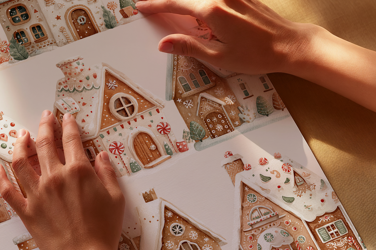 Watercolor Retro Gingerbread House, a Decorative Illustration by ThaismotaCreativeCo (Photo 7 of 10)