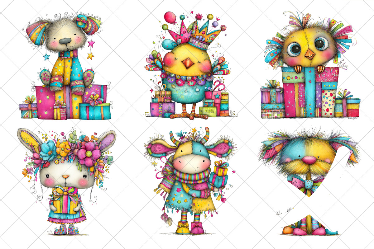 Whimsical Birthday Animals Clipart, an Illustration by SinaCreation (Photo 3 of 7)