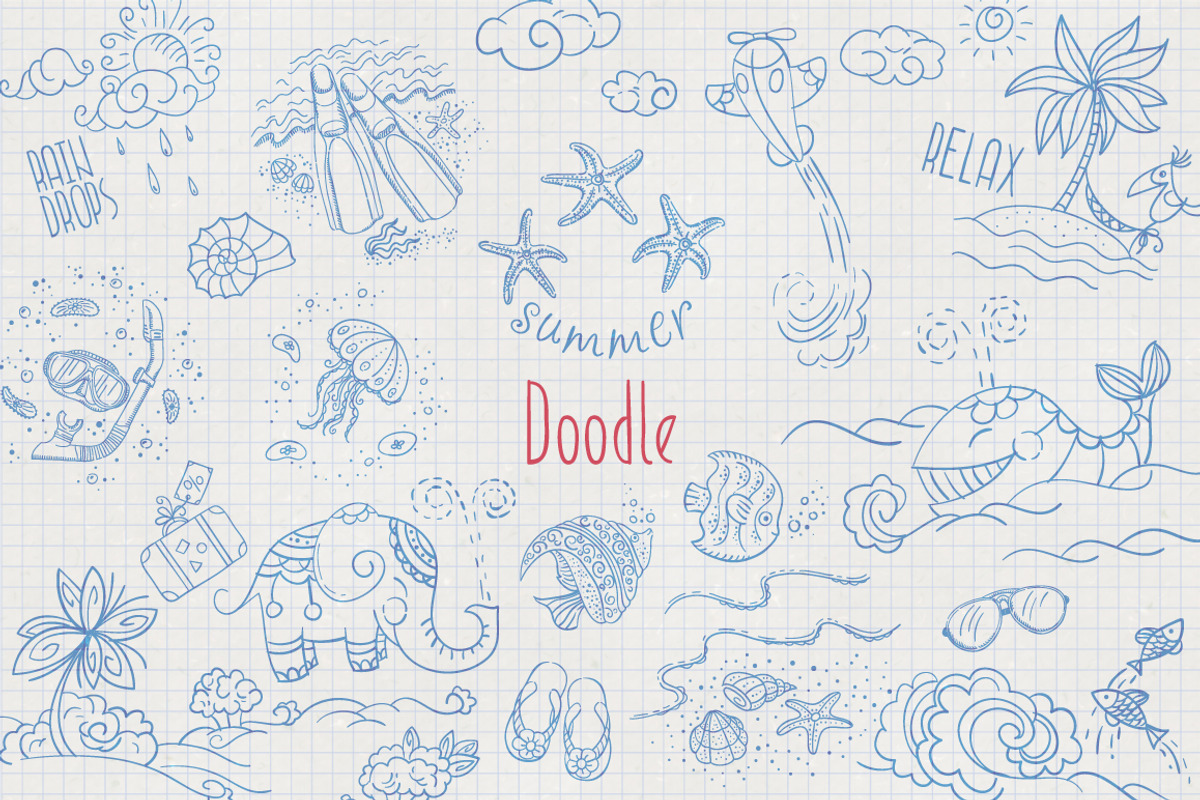 60 Doodle elements for summer design, an Illustration by SunArt (Photo 1 of 2)