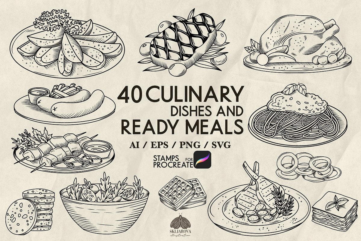 Culinary line art + Procreate, an Object Graphic by Skliarova (Photo 1 of 5)